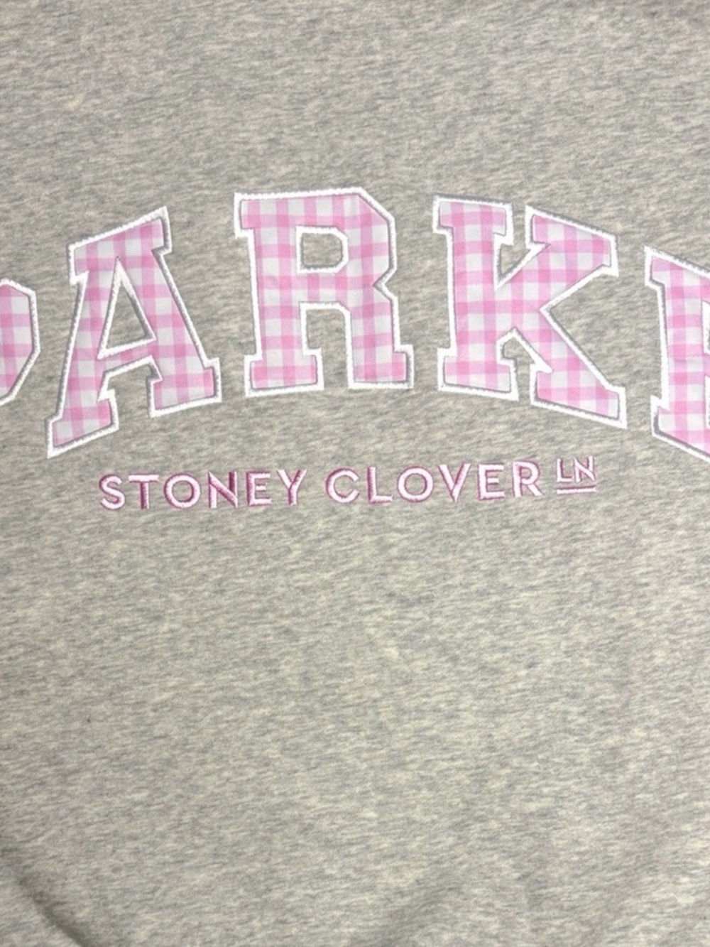 Authentic Parke x Stoney Clover Lane Sweatshirt Pink Gingham Grey Mock Neck S L - Picture 2 of 6